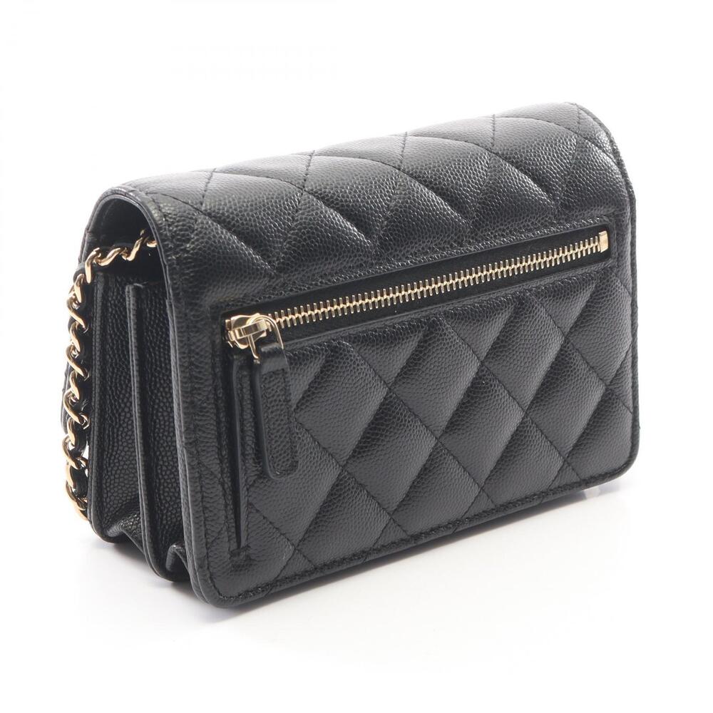 Chanel Grained Matelasse Shoulder Calfskin Leather Caviar Bag Black